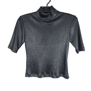 Womens Black Ribbed Turtleneck Top Nicole Miller Mock Neck 1/2 Sleeve Size M